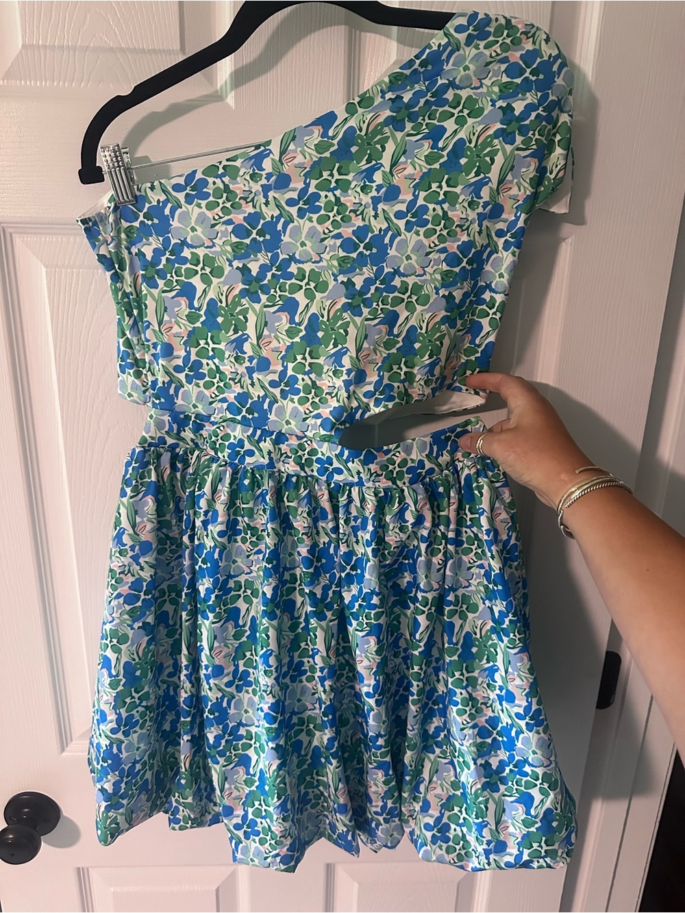 SHEIN Blue & Green Floral One-Shoulder Dress